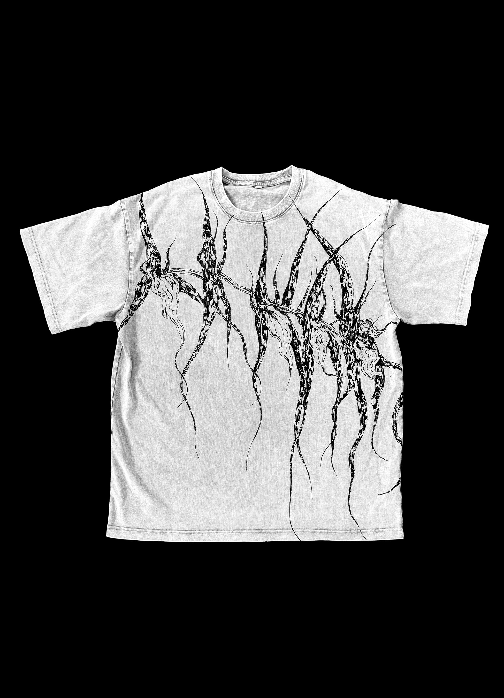 Light Grey Hand-Painted Orchid Oversized T-Shirt